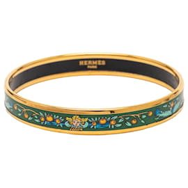 Gold Hermès Narrow Enamel Fruits Cloisonne Bangle 65 Costume Bracelet Golden