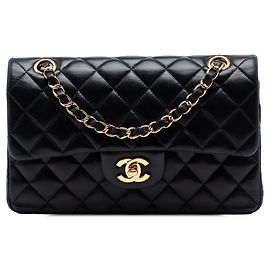Borsa a tracolla Chanel Small Classic Double Flap in pelle di agnello nera Nero