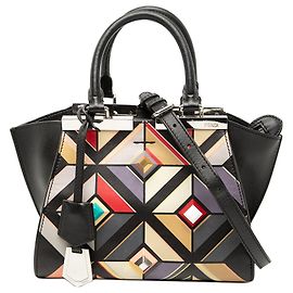mala Fendi Mini 3Jours geométrica com tachas em pele de vitelo preta Preto
