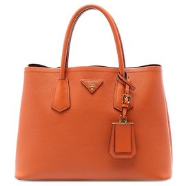 Bolsa Double Satchel Prada Medium em Couro Saffiano Laranja Laranja