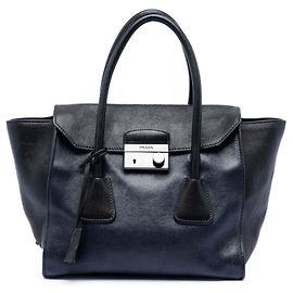 Bolsa Sound Lock Prada Bicolor em couro de bezerro Glace Azul Azul