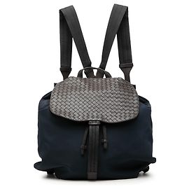 Blue Bottega Veneta Canvas and Nappa Intrecciato Flap Backpack Blue