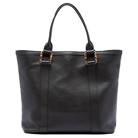 Tote Shopper Gucci em couro de bezerro granulado marrom com bambu Marrom