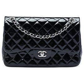 Bolso de hombro Chanel Jumbo Classic Double Flap de charol negro Negro