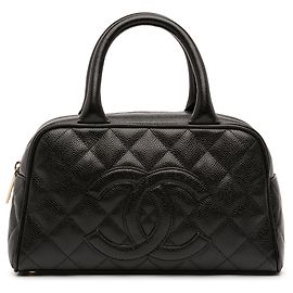 Borsa Bowling Chanel CC Matelassé in Pelle Caviar Nera Nero