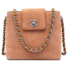 Borsa a tracolla Chanel CC in camoscio marrone Marrone