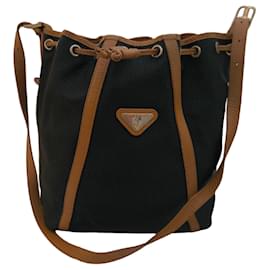 Yves Saint Laurent Saco balde em lona preta e couro castanho Marrom Preto