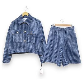 Autre Marque Diagram Check Tweed 2way Blouson Shorts Set Blue Other