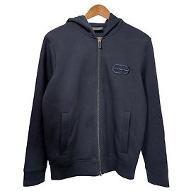 Emporio Armani Double Jersey Hoodie mit geprägtem EA-Logo Blau Marineblau