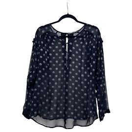 Blusa de seda transparente com bolinhas pretas Munthe Plus Simonsen Preto