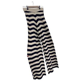 Autre Marque Pantalon large en maille rayée Liviana Conti Beige Bleu foncé