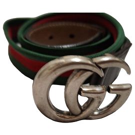 Cinto Gucci GG Marmont em tela e couro Marrom Vermelho Verde