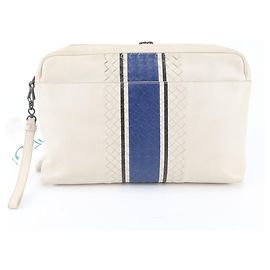 Bottega Veneta Intrecciato Leather Clutch Pouch White