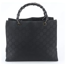 Borsa tote Gucci Bamboo GG in nylon e pelle Nero