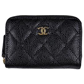 Monedero Chanel de piel de becerro granulada negra Negro