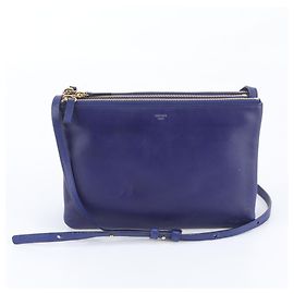 Céline Celine Trio Large Leather Shoulder Bag in Navy Navy blue