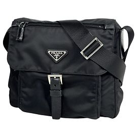 Borsa a tracolla Prada in nylon nero e pelle Nero