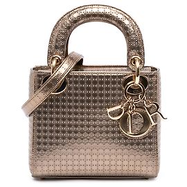 Dior Gold Mini Metallic Patent Microcannage Lady Dior Doré Autre