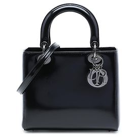 Dior Black Medium Patent Lady Dior Noir