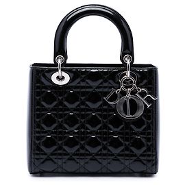 Dior Black Medium Patent Cannage Lady Dior Noir