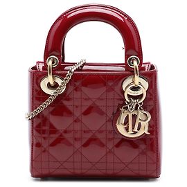 Dior Red Mini Patent Cannage Lady Dior Rouge Bordeaux