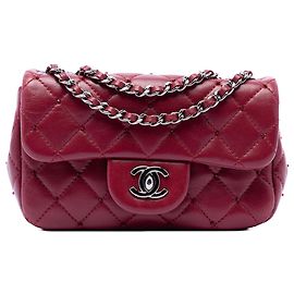 Chanel Red Extra Mini Rectangular Classic Lambskin Single Flap Rouge Bordeaux