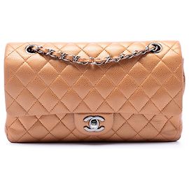 Chanel Brown Medium Classic Metallic Caviar Double Flap Marron Bronze