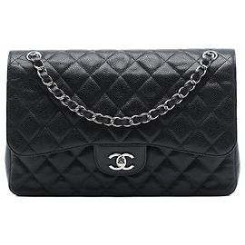 Chanel Black Jumbo Classic Caviar Double Flap Black
