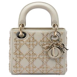 Dior Beige Mini Beaded Metallic Lambskin Cannage Lady Dior Beige