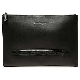 Salvatore Ferragamo Pochette Revival Ferragamo en cuir de veau noir et embossé croc Noir