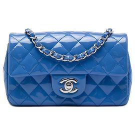 Chanel Blue Mini Rectangular Classic Patent Single Flap Blu