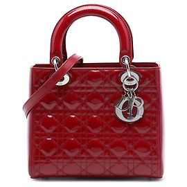 Dior Red Medium Patent Cannage Lady Dior Rosso
