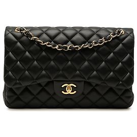 Chanel Black Jumbo Classic Lambskin Double Flap Preto