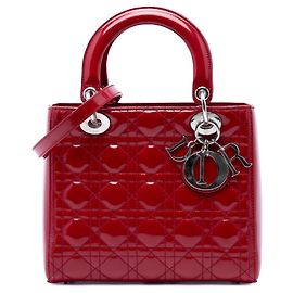 Dior Red Medium Patent Cannage Lady Dior Rouge Bordeaux