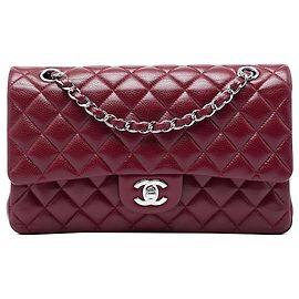 Chanel Red Medium Classic Caviar Double Flap Rouge Bordeaux
