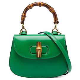 Gucci Green Mini Calfskin Web 1947 Handtasche mit Bambusgriff Grün