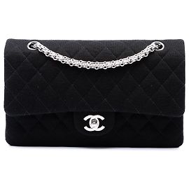 Chanel Black Medium Classic Jersey Bijoux Chain Double Flap Nero