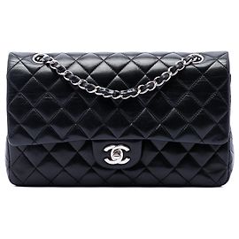 Chanel Black Medium Classic Lambskin Double Flap Nero