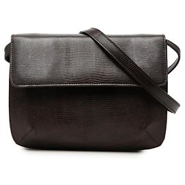 Salvatore Ferragamo Ferragamo Brown Lizard Embossed Leather Crossbody Brown Dark brown