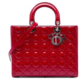 Dior Red Large Patent Cannage Lady Dior Vermelho