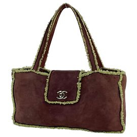 Sac à main Chanel en daim marron et vert Marron Vert