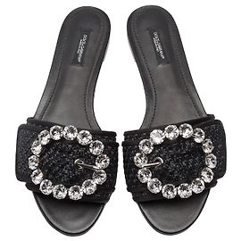 Dolce & Gabbana Black Embellished Slides Black