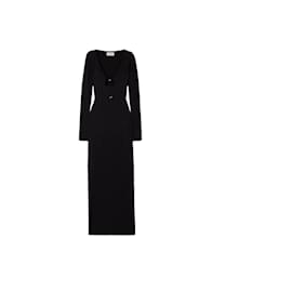 Autre Marque 16ARLINGTON Robe Maxi en Maille Côtelée Noire Noir