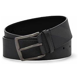 Burberry Leather Belt with Check Print Black