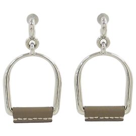 Brincos Hermès Heritage Equestre Etrier GM Prata Taupe