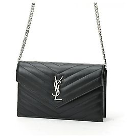 Bolso de hombro cartera con cadena Saint Laurent Cassandra Envelope Negro
