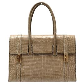 Hermès BOLSA VINTAGE HERMES DRAG EM COURO DE CROCODILO BEGE ALLIGATOR LEATHER PURSE Bege