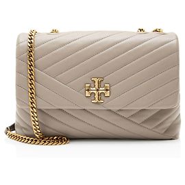Bolsa de Ombro Kira Large em couro chevron Tory Burch Cinza