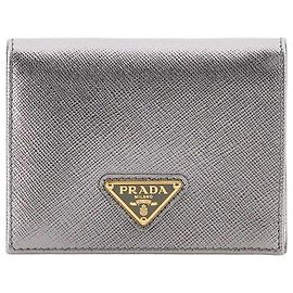 Prada Carteira Saffiano com logótipo triangular Prata Metálico