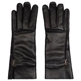 Luvas Saint Laurent Cassandre em couro preto Preto